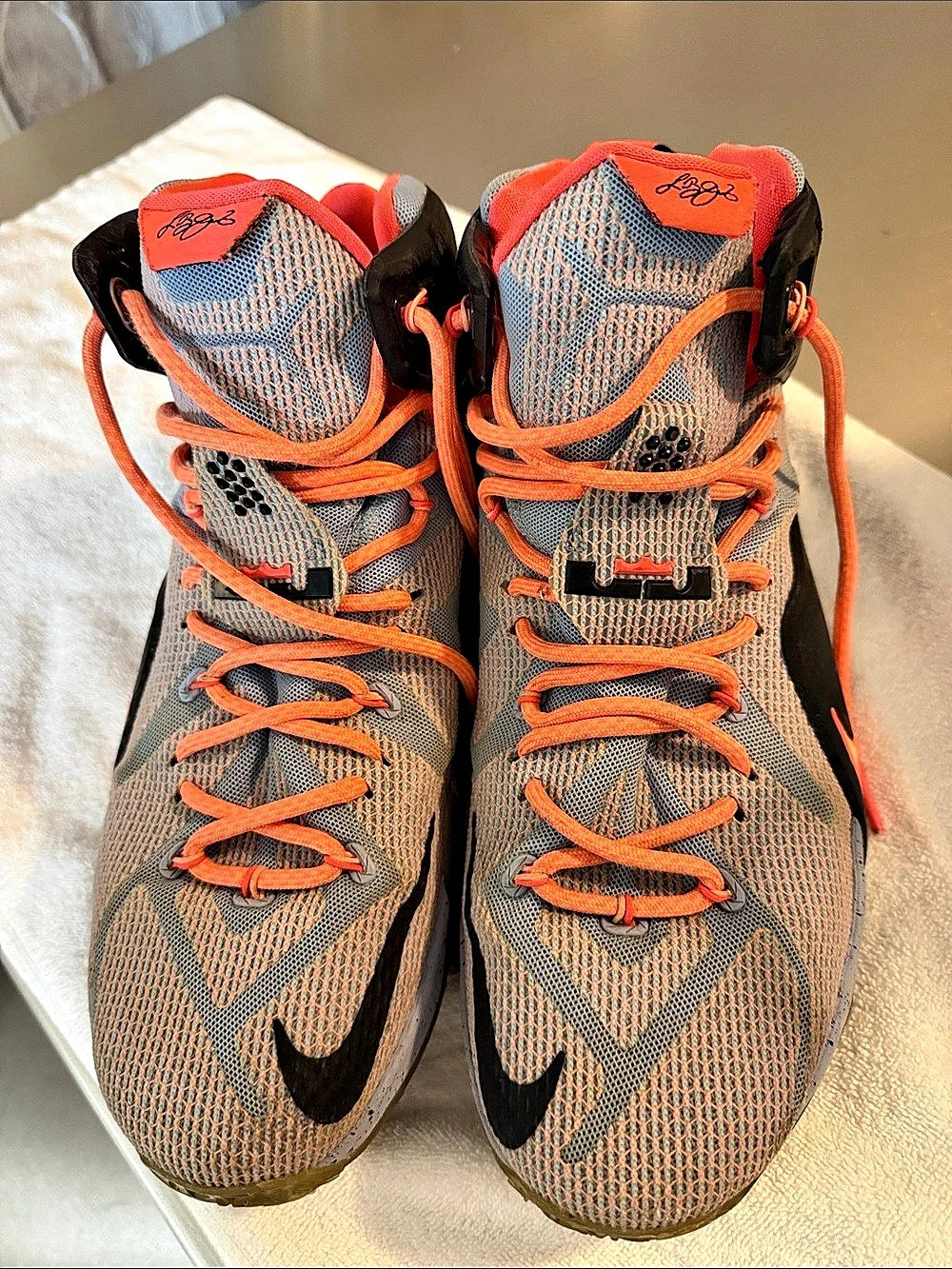 Nike LeBron 12 Easter Gray & Orange Athletic Shoes